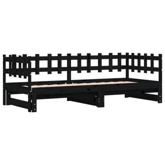 Berkfield Home Pull-out Day Bed Black 2x(90x190) cm Solid Wood Pine