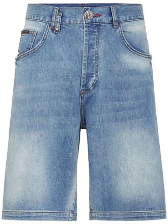 Philipp Plein Tiger-appliqué denim shorts - Blue