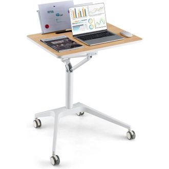 Costway Costway Escritorio M&oacute;vil De Pie, Escritorio De Ordenador Ajustable Con Soporte Desmontable, Ranura, Carrito De Presentaci&oacute;n Para Port&aacute;til Con Elevador
