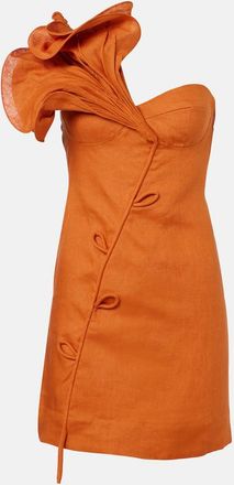 Farm Rio Floral-appliqu&eacute; linen minidress