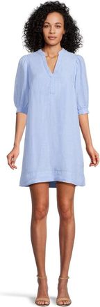 Lilly Pulitzer Mialeigh Shift Dress Women Blue 100% Linen Puff Sleeve GBO1324
