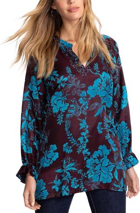 Johnny Was Ruffle Field Silk-Blend Tunic Blouse