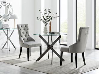 Furniturebox Novara 100cm Round Black Leg Dining Table & 2 Belgravia Black Leg Chairs in Grey