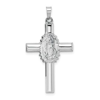 Diamond2Deal 14k White Gold Polished Satin Hollow Cross Pendant
