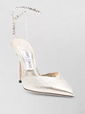 Jimmy Choo London saeda crystal chain metallic ankle strap pumps
