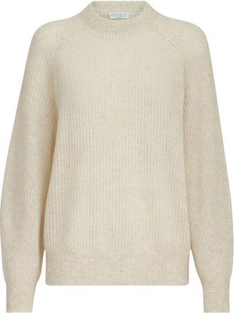 Brunello Cucinelli Mohair, Cotton And Wool Diamond Yarn English Rib Sweater