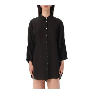 120% Lino Dames, Blouses & Shirts, Zwart, Maat: M Linnen