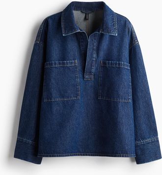 H&M Oversized Schlupfbluse aus Denim - Blue