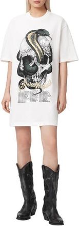 AllSaints Snakehead Graphic T-Shirt Dress in Chalk White at Nordstrom, Size Medium