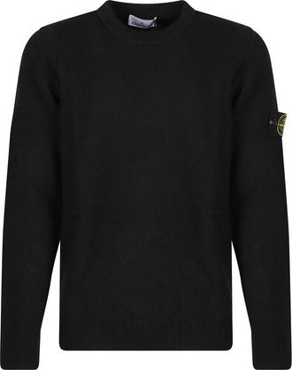 Stone Island Ribbed Black Sweater With Signature Logo Patch