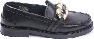 Moschino Zwarte Leren Chain Mocassin Flats - Dames - Loafers - Zwart - 37 EU - Leer - Schoenen
