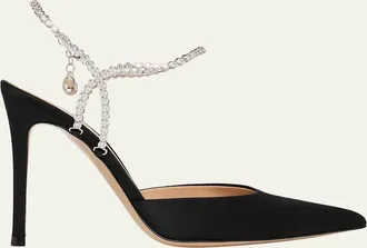 Gianvito Rossi 105mm Satin Crystal Ankle-Strap Pumps