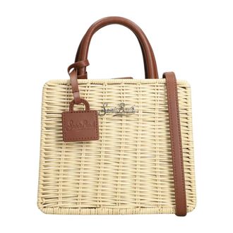 Saint Barth Handbags, female, Beige, Size: ONE SIZE Borsa tote mini con placca logo in pelle a tracolla
