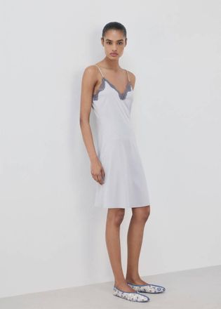 Mango Camicia da notte lyocell cotone pizzo grigio - Donna - S - MANGO