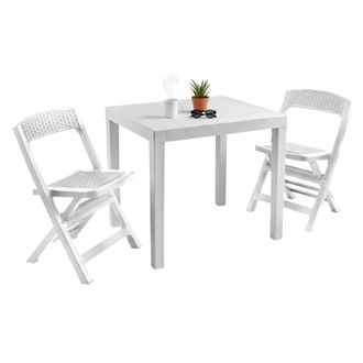 Dmora Juego De Sal&oacute;n Exterior Corinth, Sof&aacute; Outdoor 2 Plazas, Mesa Hecha En Italia, Blanco