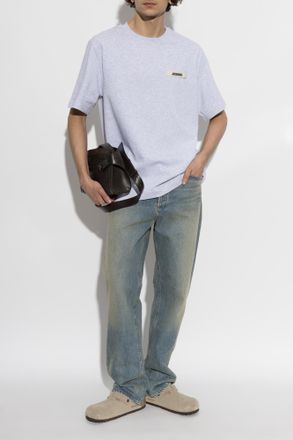 Jacquemus T-shirt With Logo Patch, Mens, Grey