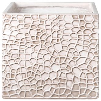 Beliani Maceta Para Exterior E Interior Tiesto Decorativo Cuadrado De Fibra De Arcilla 44 X 44 X 38 Cm Beige Claro Feiyan