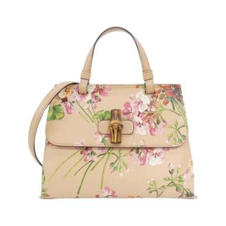 Gucci Pre-owned Gucci Blooms Print Leren Schoudertas - Dames - Pre-owned - Beige - Maat: ONE Size Leer
