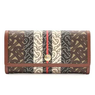 Burberry Beige Black Brown Ivory Red Color Coated Canvas Leather Long Wallet (Bi-Fold) (Pre-Owned)