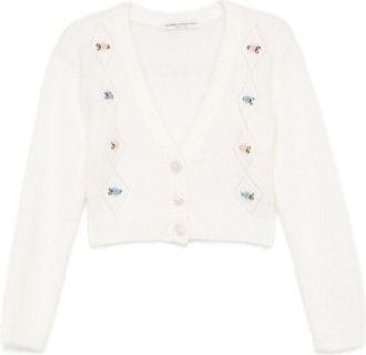 Alessandra Rich Floral-Embroidered Cardigan - Womens - Mohair/Polyamide/Wool/Mother Of Pearl