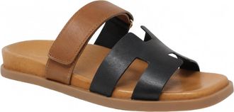 Django & Juliette Womens Nodette Flat Leather Sandal In Black-Tan