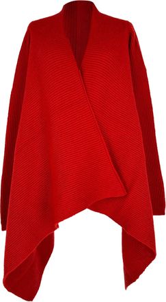 Rick Owens Ribbed-Knit Cape Sweater in Red Wool