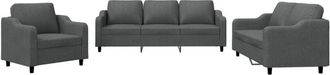 vidaXL Juego De Sof&aacute;s Con Cojines 3 Piezas Tela Gris Oscuro Vidaxl