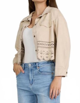 Dear John Denim Retta Faux Suede Laser Cut Shirt In Bone