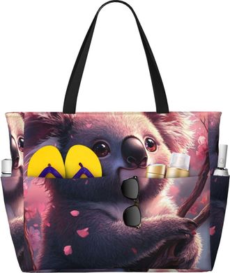 Generic Cute Koala Print Large Beach Bag Foldable Travel Shoulder Tote Bag With Pocket For Weekender Pool Vacation