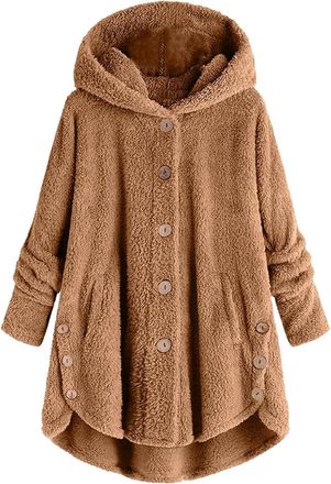 Generic Bed Jackets For Women Plus Size Fuzzy Fleece Coat Cozy Button Jacket 2025 Trendy Formal Cardigans Women (2-Brown, S)