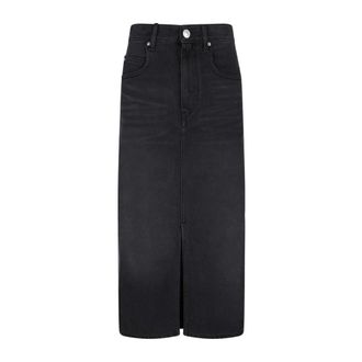 Isabel Marant Rokken, Dames, Zwart, XS, Denim, Zwarte denim midi rok met split