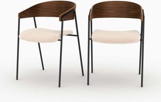 Rendez-Vous D&eacute;co Lote De 2 Sillas Esm&eacute;e De Terciopelo Blanco Roto Y Madera De Nuez