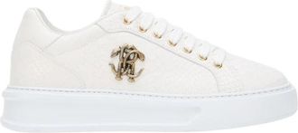 Roberto Cavalli Sneaker With Mirror Snake Monogram - Dames - Sneakers - Wit - 37 EU - Schoenen