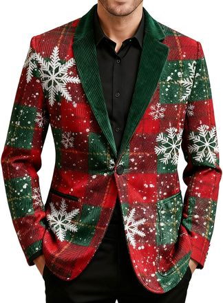 Generic Christmas Blazers for Men,Ugly Christmas Tree Printed Blazer Corduroy Ceremonial Blazers Mens Single Breasted Blazer Novelty Xmas Graphic Jackets Busi