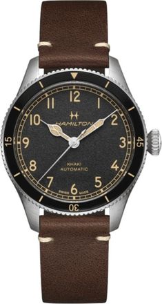 Hamilton Khaki Aviation Pilot Pioneer Auto Black Dial Brown Rubber Strap Womens Watch H76205530