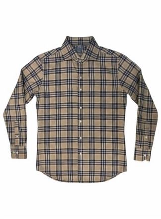 Finamore Mens Napoli Long Sleeve Shirt In Taupe/blue Plaid