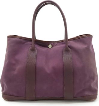 Herm&egrave;s Cassis Purple Toile Officier Handbag Tote Bag (Pre-Owned)