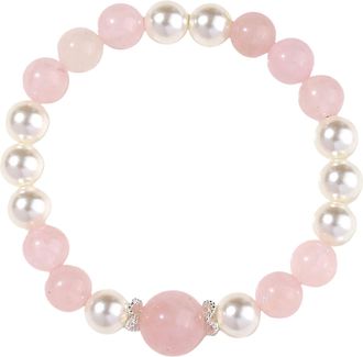 Generic Elegant Crystal Bracelet For Women 8mm Rose Quartz And Pearl Beaded Jewelry Adjustable Any Occasion Approved Railroad Watches (6X5X1CM)