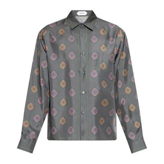 Versace Casual Shirts, male, Gray, Size: 2XL Printed Silk Twill Regular Shirt