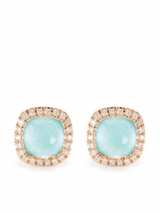 Tirisi Orecchini a bottone in oro rosa 18 carati con diamanti e turchese
