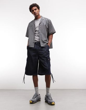 Collusion Pantaloncini cargo in chambray lavaggio risciacquato-Blu navy