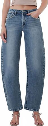 Flying Monkey High Rise Slim Barrel Jeans In Medium Blue