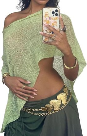 Generic Mesh Poncho, Women Sheer Poncho Shrug Bolero, Lightweight Summer Shrug Pullover Sweater(White) (Green)