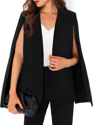 Generic Womens Cape Blazer Split Sleeve Open Front Casual Jacket Coat Workwear (Black,XL)