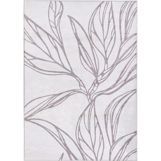 Beliani Rug Light Beige Fabric 140 x 200 cm Elegant Minimalistic Leaves Pattern Living Room Bedroom For Underfloor Heating Anti-Slip Bottom Low-Pile ERZURUM