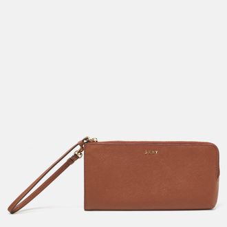 DKNY Dkny Brown Leather Wristlet Wallet