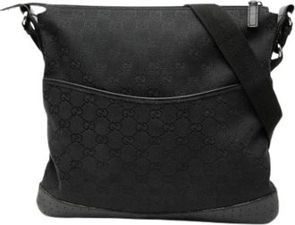 Gucci Pre-owned Vintage Canvas Crossbody Bag - Dames - Vintage Schoudertas - Zwart - ONE Size - Leer - Vintage