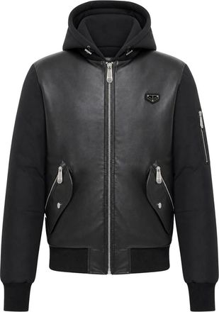 Philipp Plein Bomber de Piel Ecol&oacute;gica y Nailon - Jackets - Hombre - Negro - 2XL