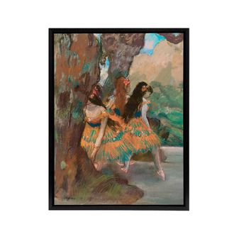 Artery8 Young Ballet Dancers On Stage Degas Black Framed Canvas Wall Art | Size: W24 x H32