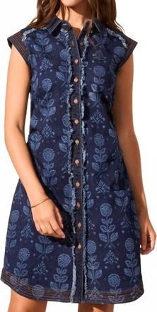 Tribal Denim Mini Dress In Deep Marine